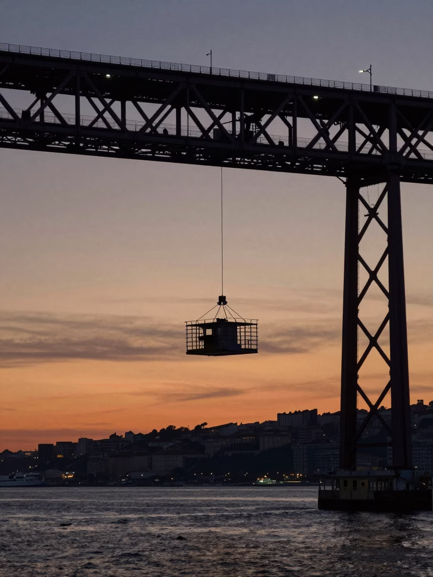 Lisbon Pre-Dawn Maintenance at The Still Hours Before Dawn Light in in Lisbon, Portugal