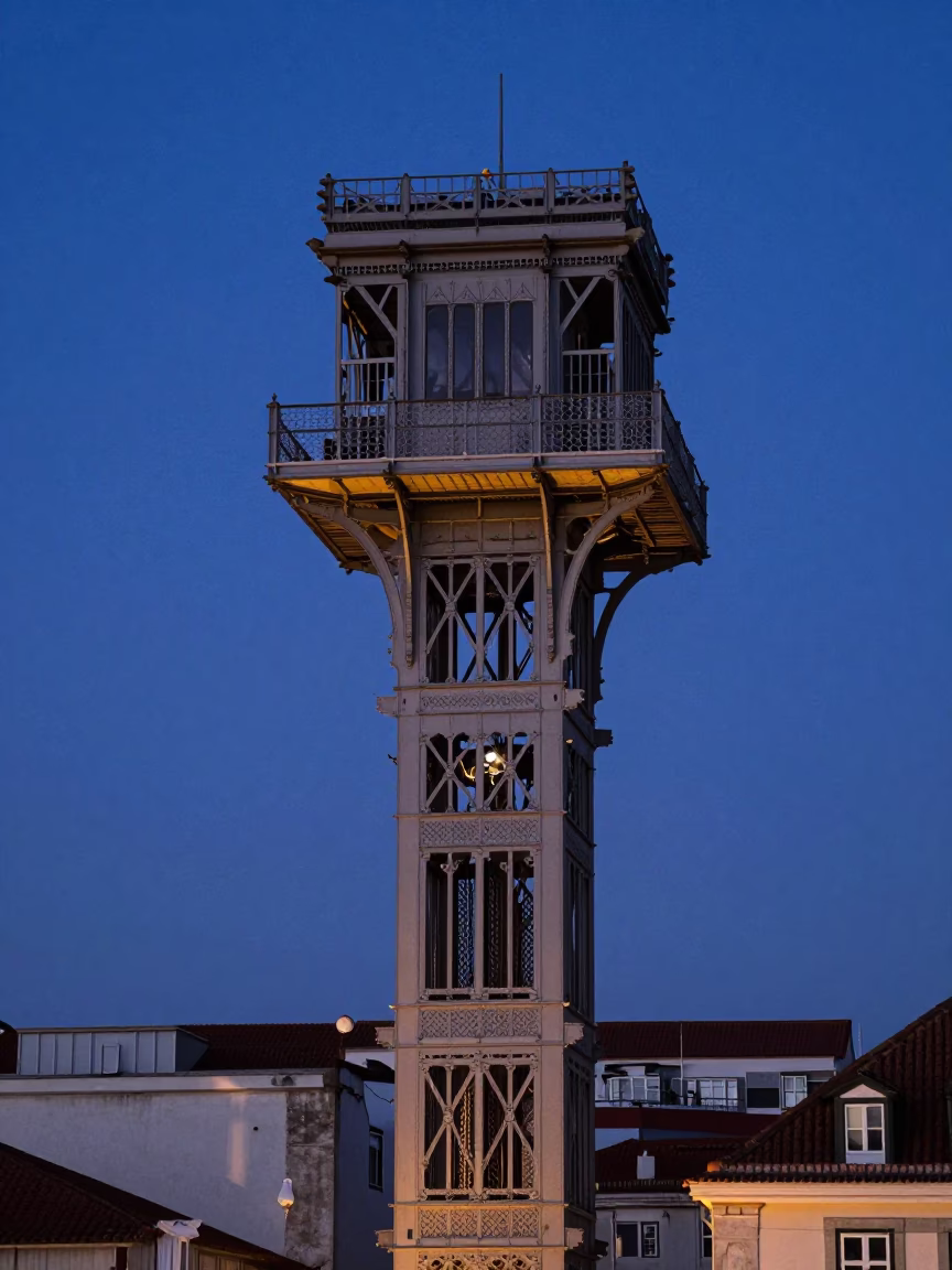 Lisbon 's Santa Justa Lift And Observatory Dome in in Lisbon, Portugal