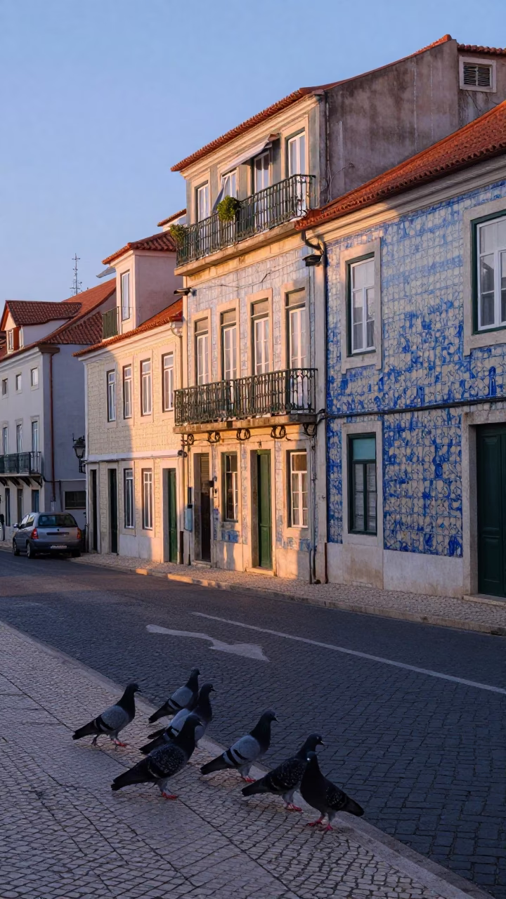 Lisbon Street Scene at First Light Of Dawn in in Lisbon, Portugal