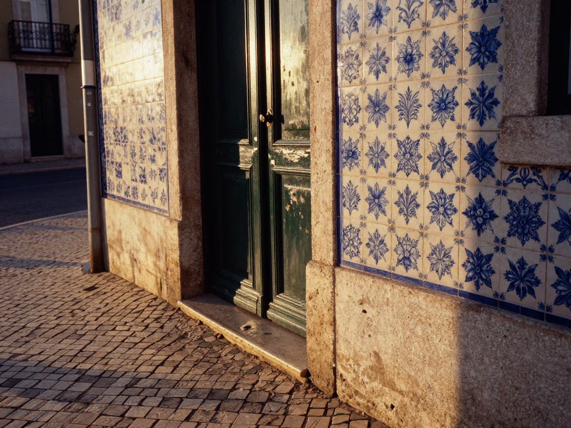Lisbon Street Scene at Golden Hour in in Lisbon, Portugal