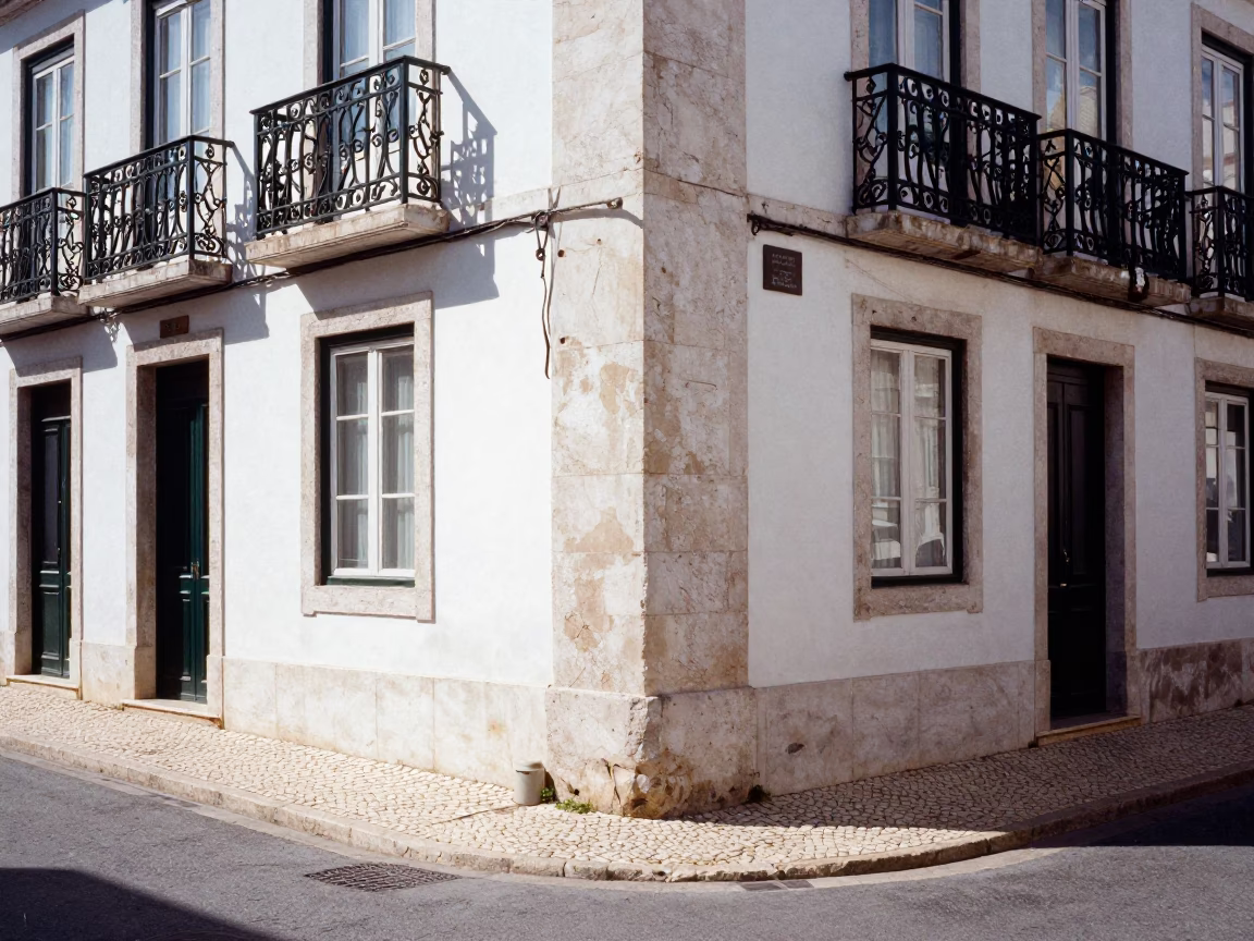 Lisbon Street Scene at The Flat Glare Of Noon Light in in Lisbon, Portugal