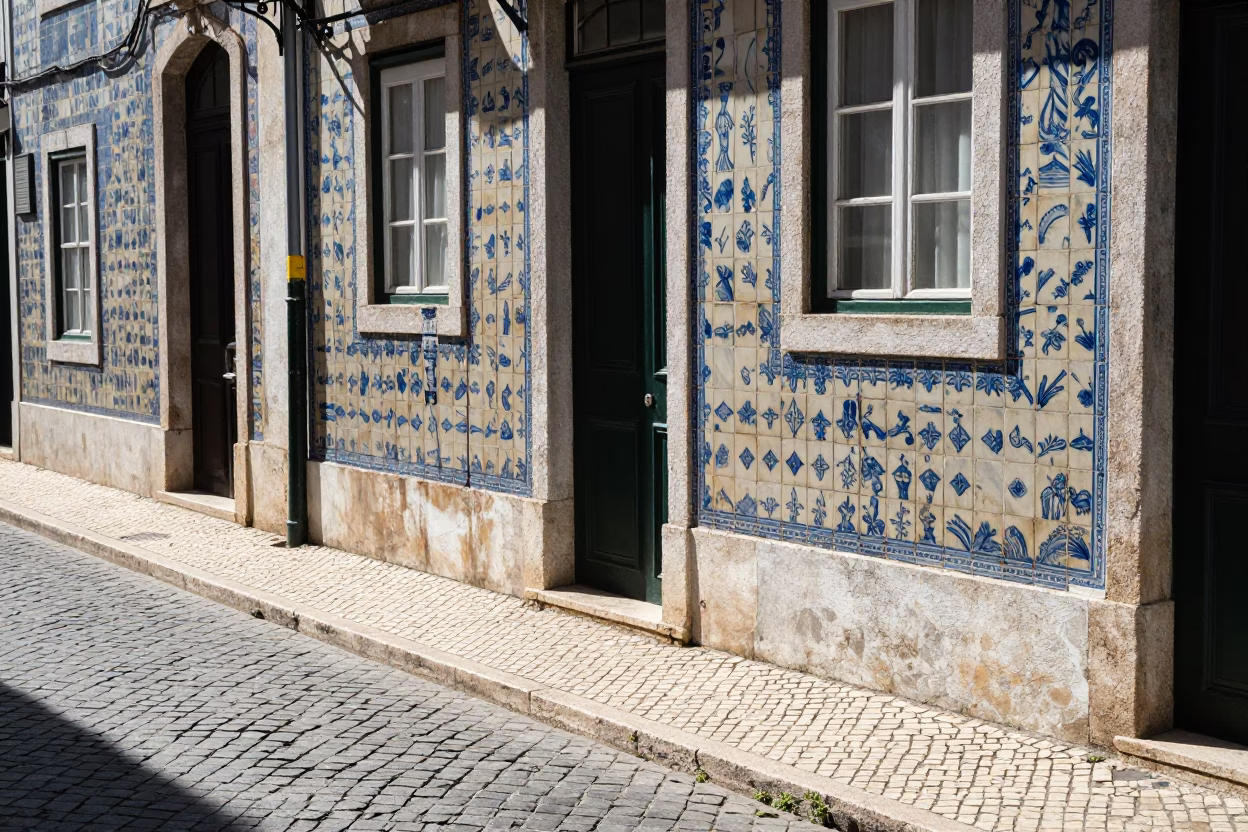 Lisbon Street Scene at The Flat Glare Of Noon Light in in Lisbon, Portugal