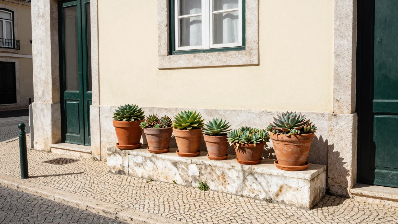 Lisbon Street Scene at The Flat Glare Of Noon Light in in Lisbon, Portugal