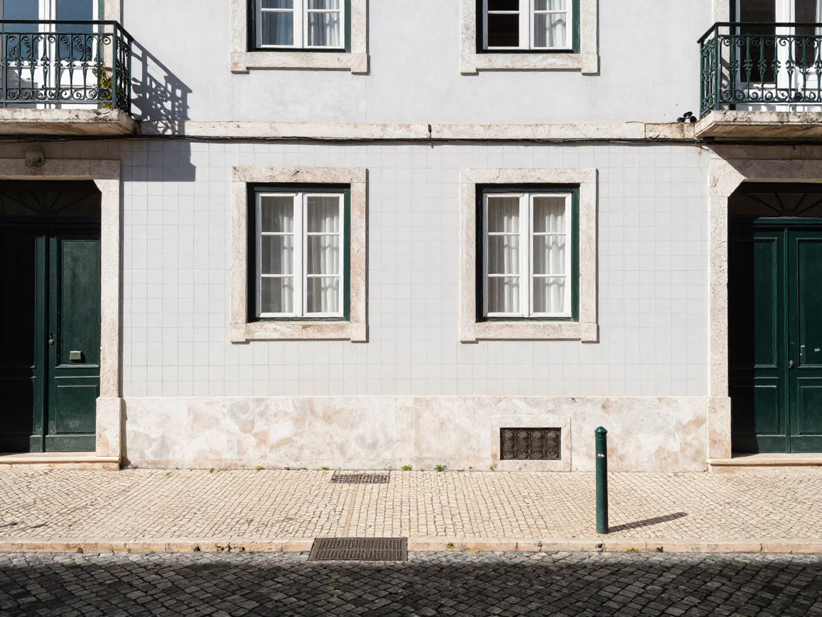 Lisbon Street Scene at The Flat Glare Of Noon Light in in Lisbon, Portugal