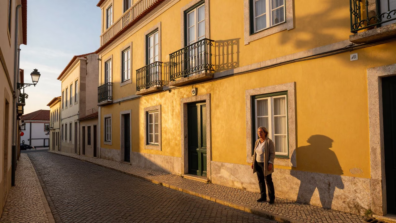 Lisbon Sunset Street Scene with Traditional Cardigan and Olive Branch in Portugal in in Lisbon, Portugal