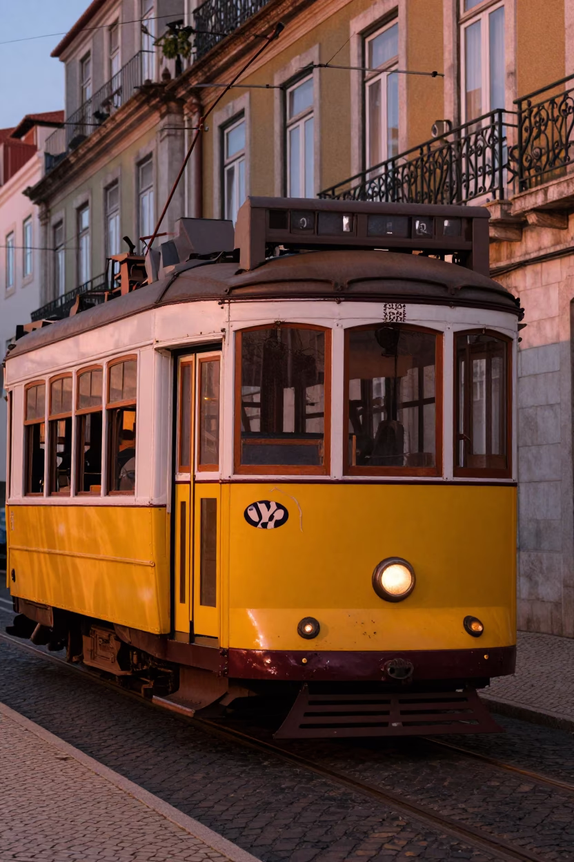 Lisbon Tram 28 Copper Light Scars and Twine Detail Before Dusk in in Lisbon, Portugal