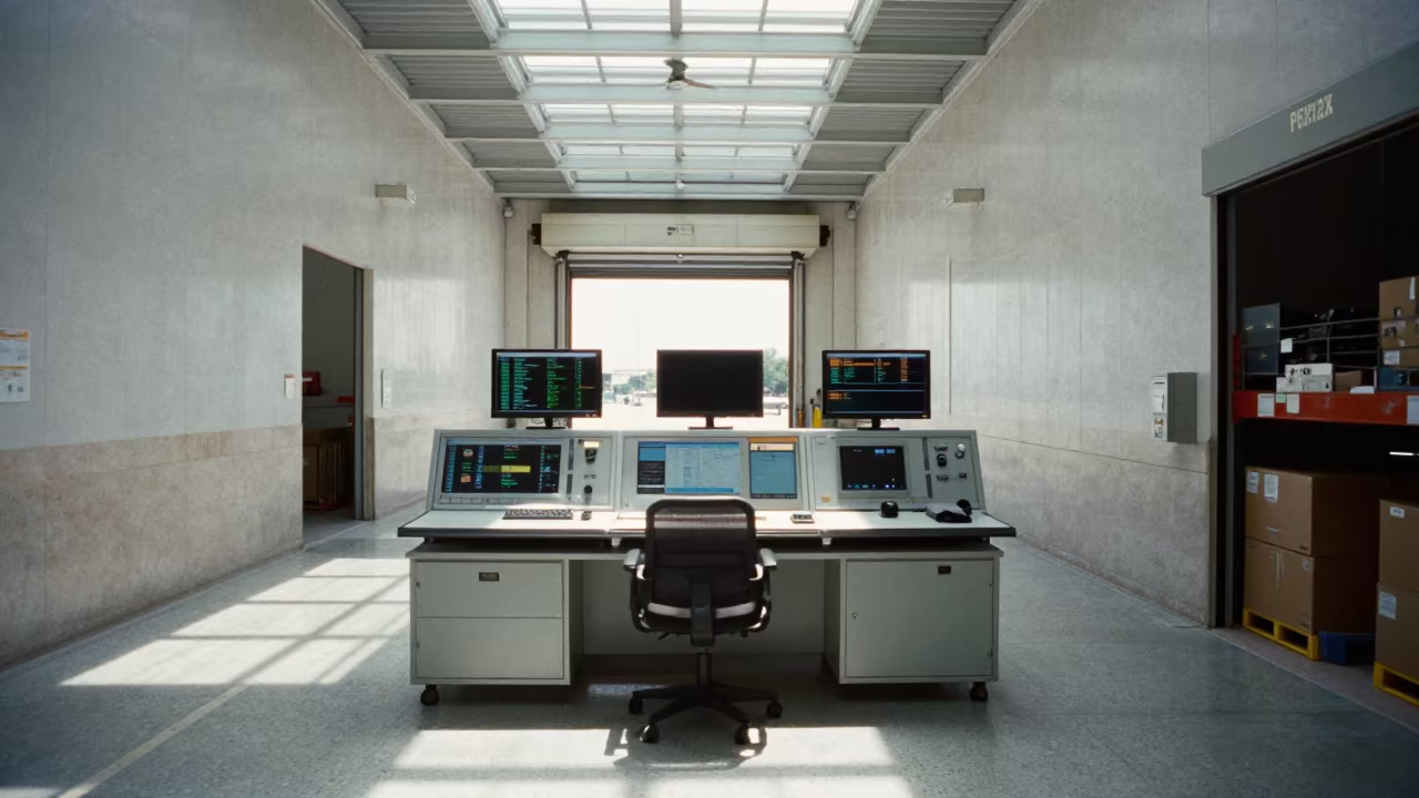 Lisbon Warehouse Logistics Desk at Noon in inside a warehouse aisle in Chiado, Lisbon