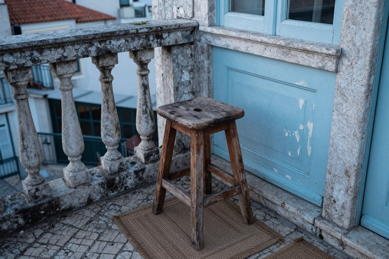 Lisbon Weathered Wooden Stool in in Lisbon, Portugal