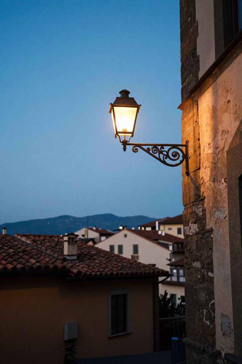 Lit Alley at Nautical Dawn Light in Florence in in Florence, Italy