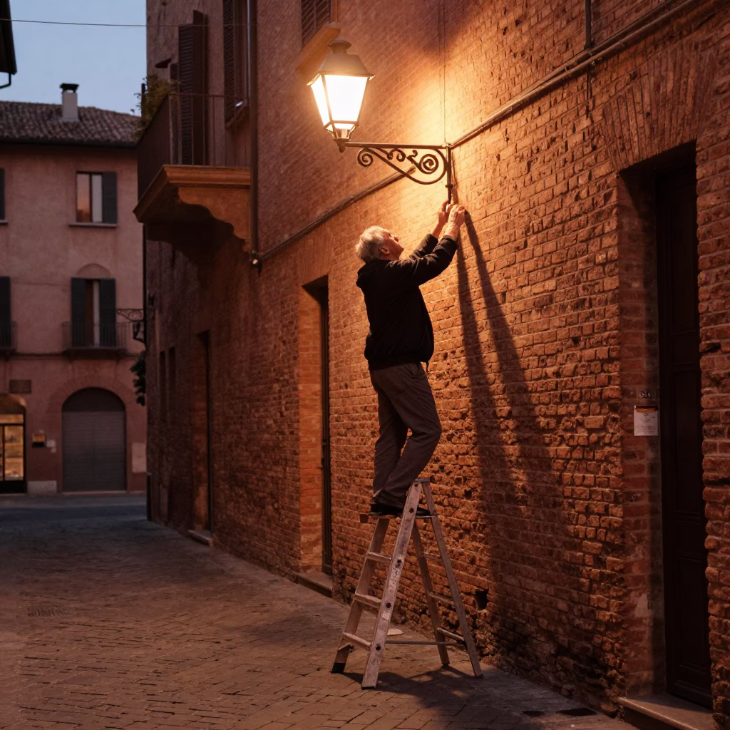 Lit Alley in Bologna at Copper-toned Light Before Dusk in in Bologna, Italy