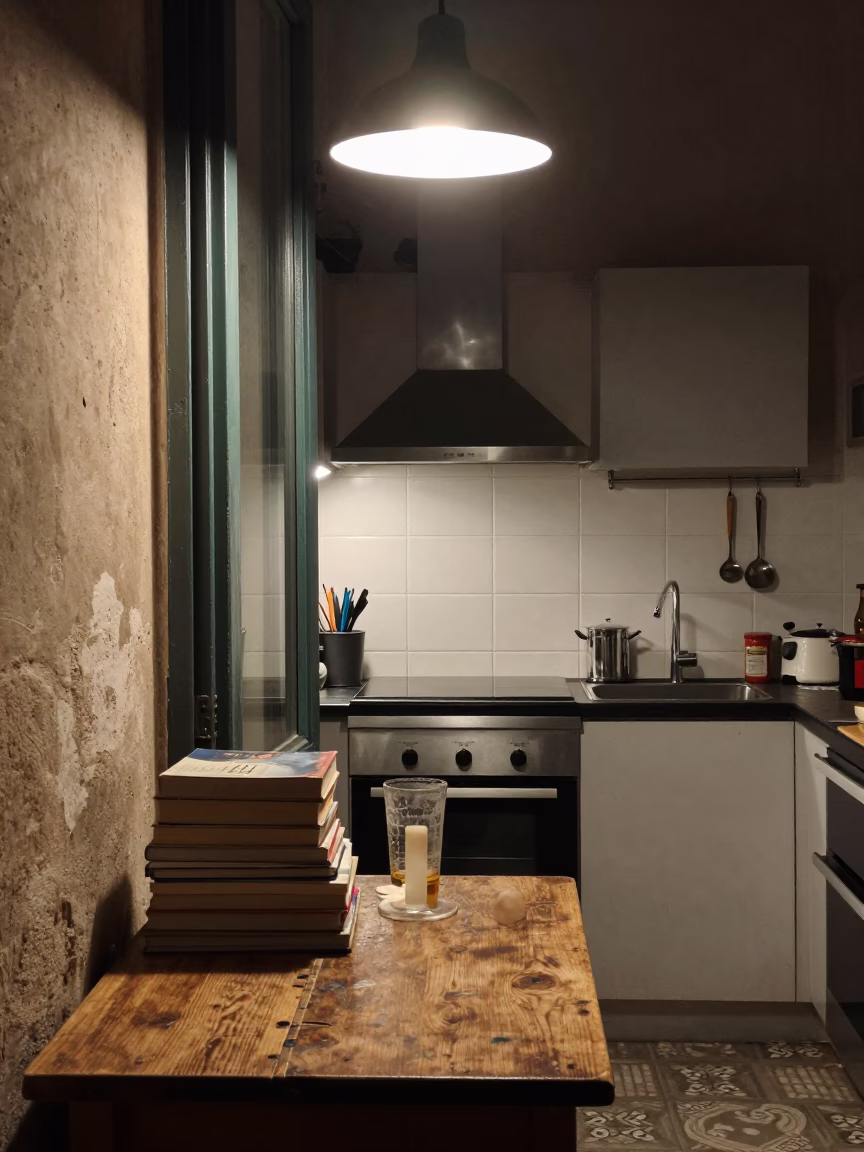 Lit Kitchen in Palermo at Deep In The Night Light in in Palermo, Italy