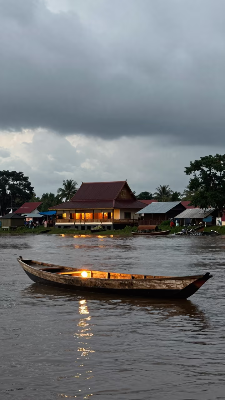 Lit Sampan at Nacala Riverside Market Afternoon in in a ceremonial hall near Nacala