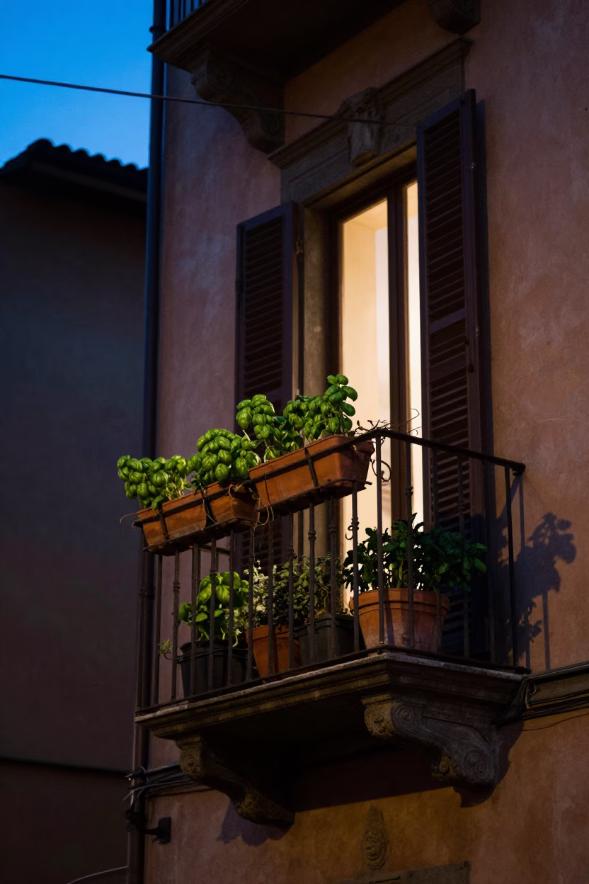 Lit Window in Bologna in in Bologna, Italy