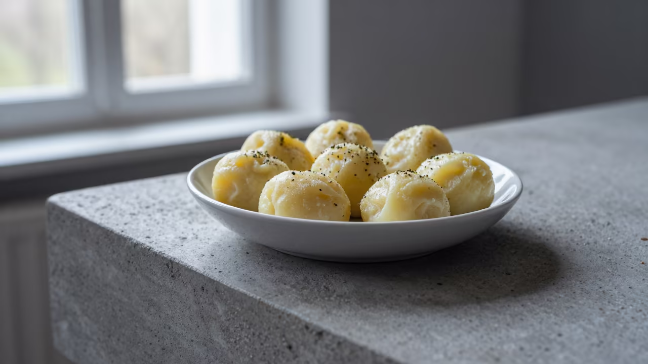 Lithuanian Cepelinai Dumplings on Museum Plinth in on a museum plinth in Pisco