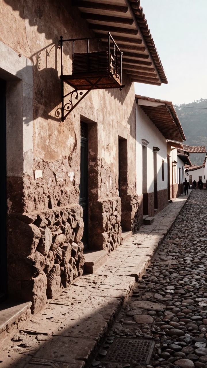 Lived- Alleyway in Cusco at The Late Morning Light in in Cusco, Peru