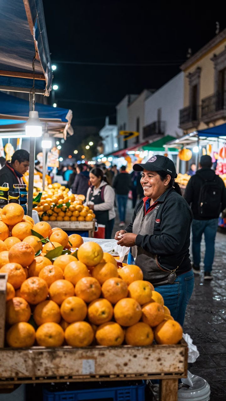 Lively Night Market Street Scene in Guadalajara Mexico with Oranges and Aloe Vera Plants in in Guadalajara, Mexico