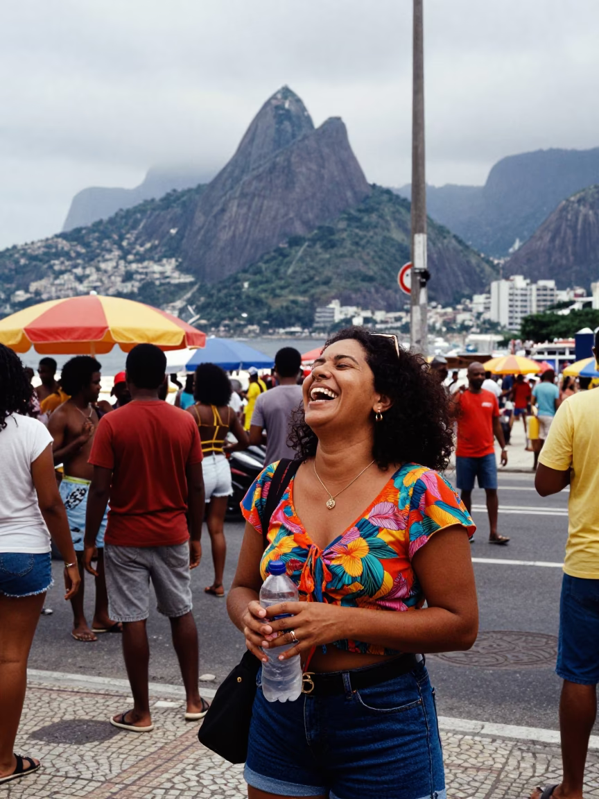 Lively Street Corner Scene in Rio de Janeiro Under Overcast Midday Light in in Rio de Janeiro, Brazil