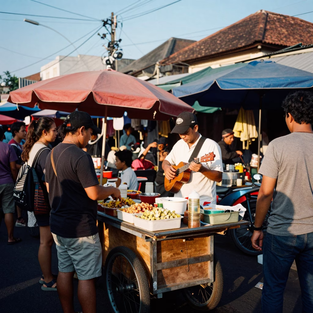 Lively Street Market Scene in Denpasar Bali Indonesia Late Afternoon in in Denpasar, Indonesia