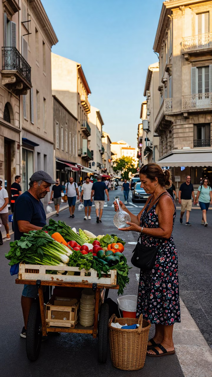 Lively Street Scene in Marseille France Early Afternoon with Local Life and Vintage Details in in Marseille, France