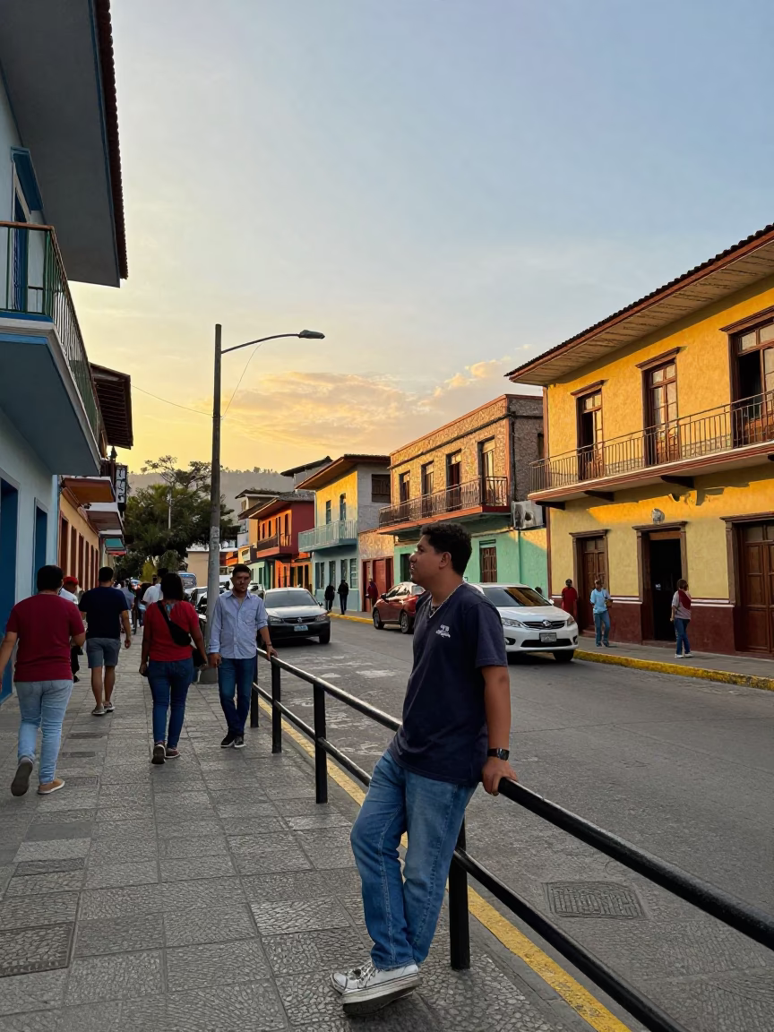 Lively Street Scene in Medellin Colombia During Golden Hour Before Sunset with Local Activity in in Medellin, Colombia