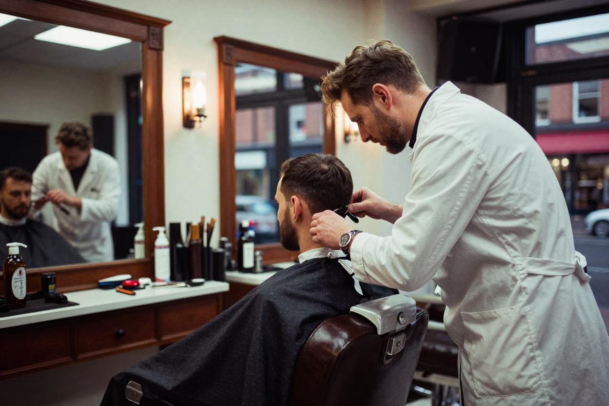 Liverpool Barber Shop Straight Razor Shave Early Evening Interior in in Liverpool, United Kingdom
