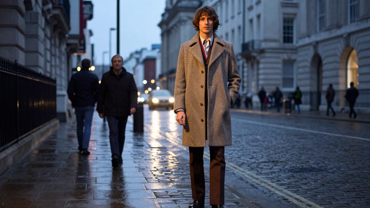 Liverpool Blue Hour Street Scene with Vintage Fashion and Urban Details in in Liverpool, United Kingdom