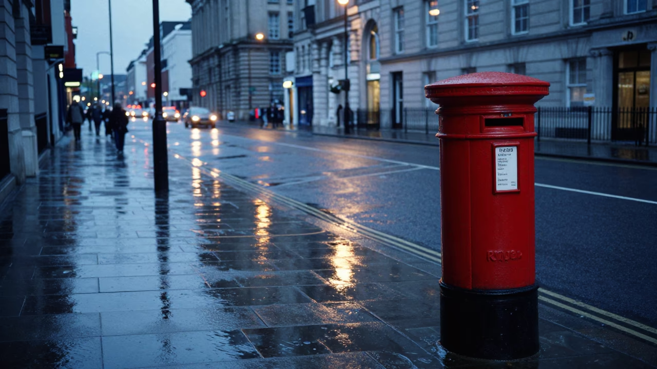 Liverpool Blue Hour Street Scene with Wet Pavement and Urban Reflections in in Liverpool, United Kingdom
