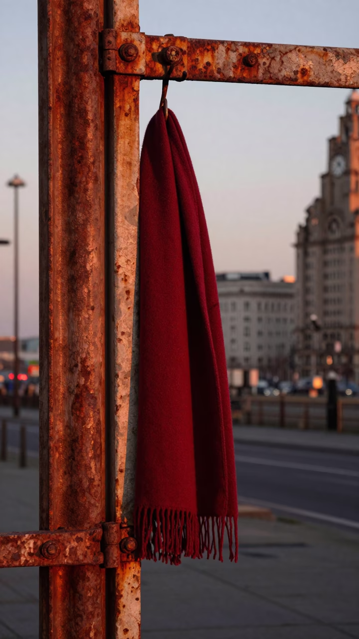 Liverpool Docks Rusty Doorframe and Scarf in Copper Sunset Light in in Liverpool, United Kingdom