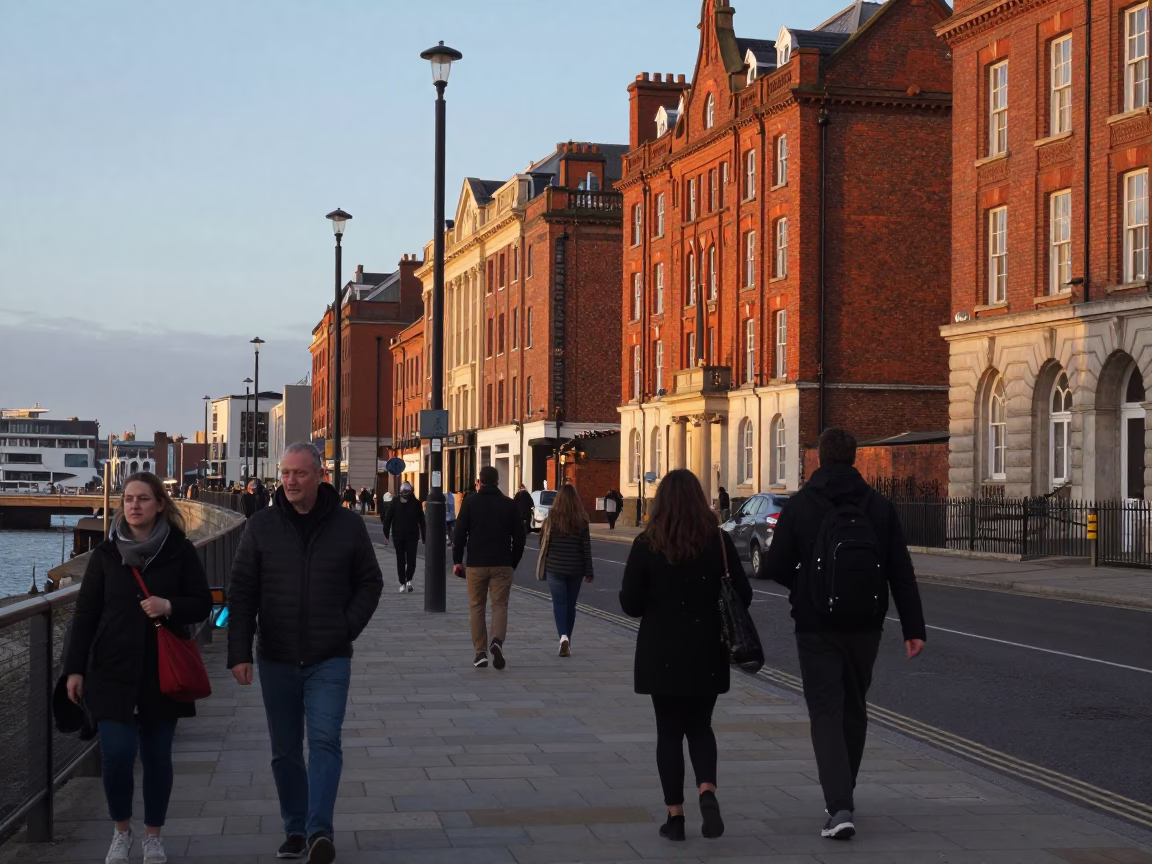 Liverpool Early Evening Street Scene with Commuters and Urban Architecture in in Liverpool, United Kingdom