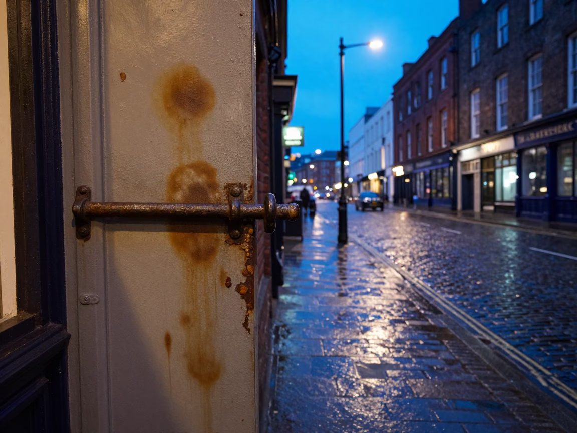 Liverpool Evening Street Scene with Vintage Tea Stain and Cobblestone Details in in Liverpool, United Kingdom