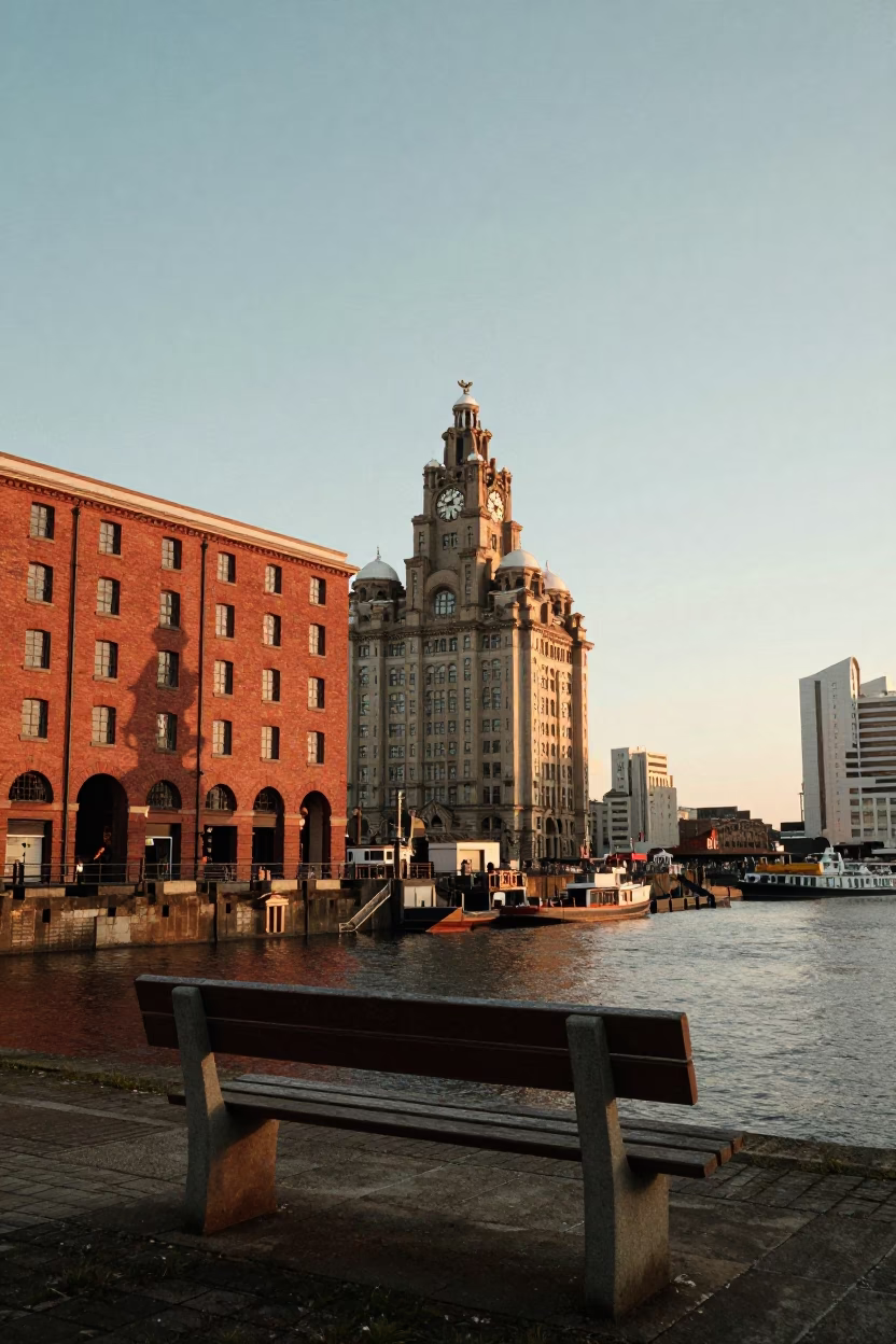 Liverpool Historic Dock Cranes And Red Brick Warehouses in in Liverpool, United Kingdom