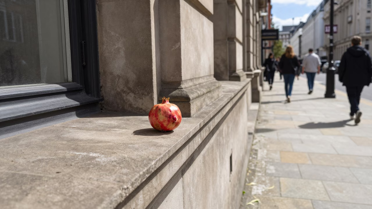 Liverpool Midday Street Scene with Pomegranate and Urban Details in in Liverpool, United Kingdom