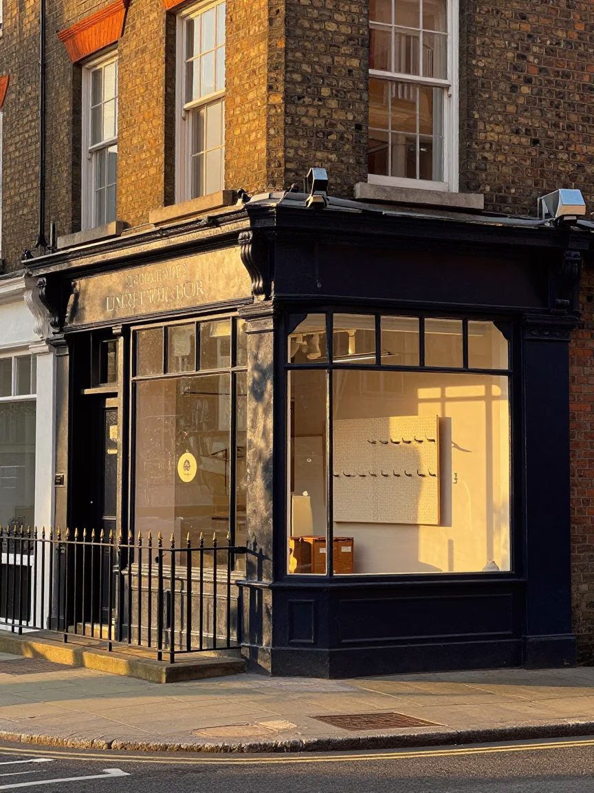Liverpool street corner evening light with vintage storefront and urban details in in Liverpool, United Kingdom