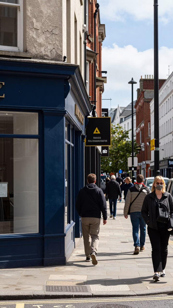 Liverpool Street Scene at Bright Midmorning Light in in Liverpool, United Kingdom