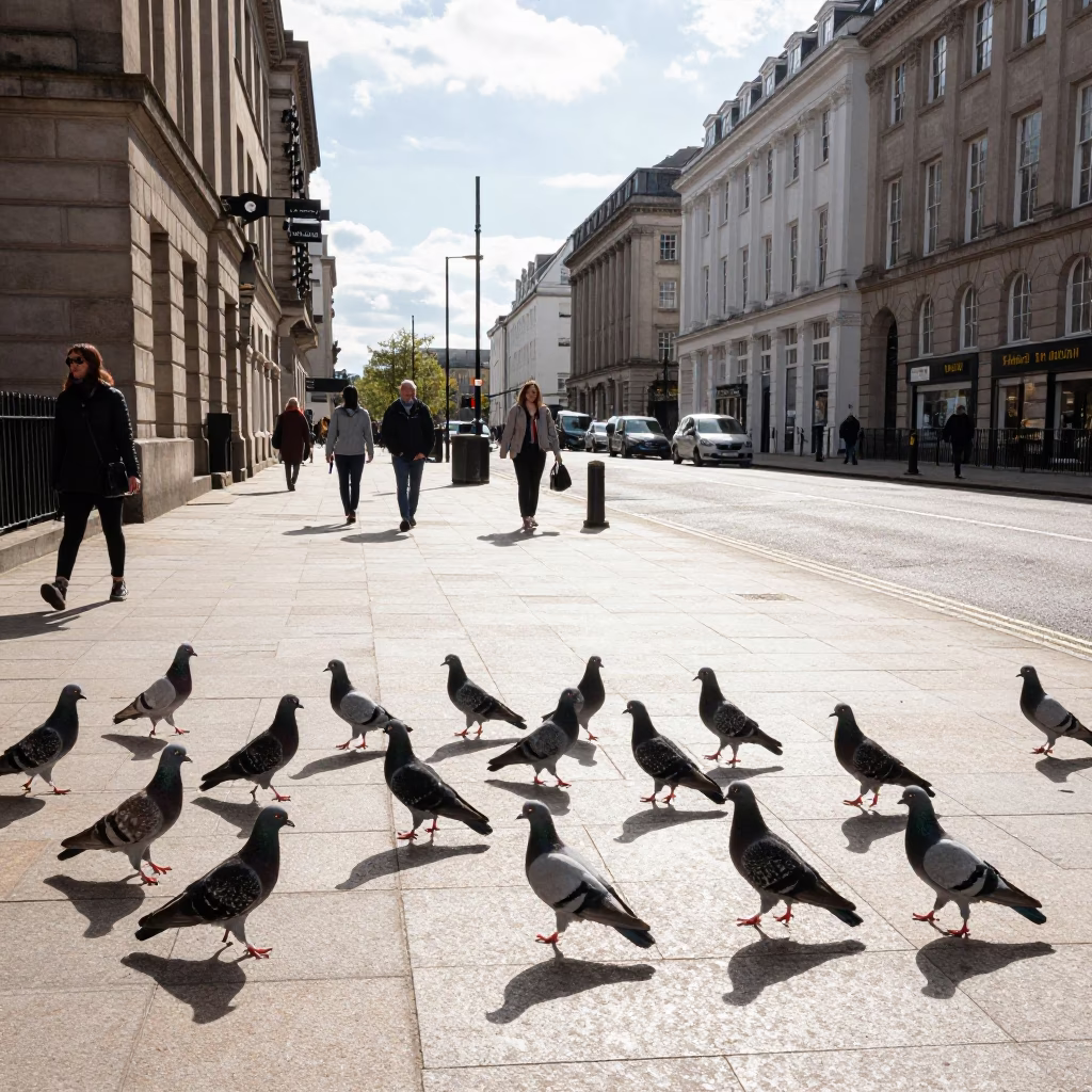 Liverpool Street Scene at The Flat Glare Of Noon Light in in Liverpool, United Kingdom