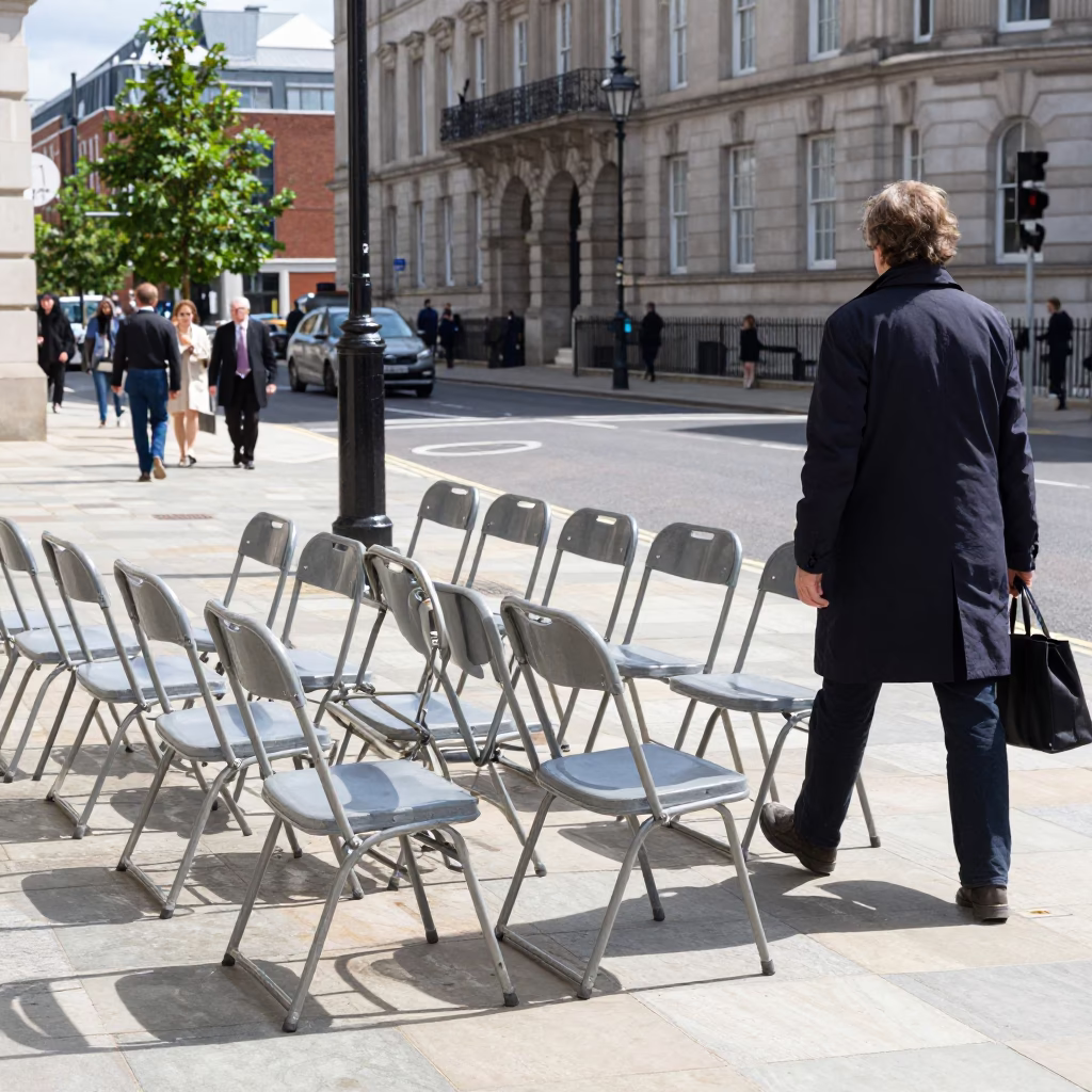 Liverpool Street Scene Midday Graduation Chairs and Urban Life in in Liverpool, United Kingdom