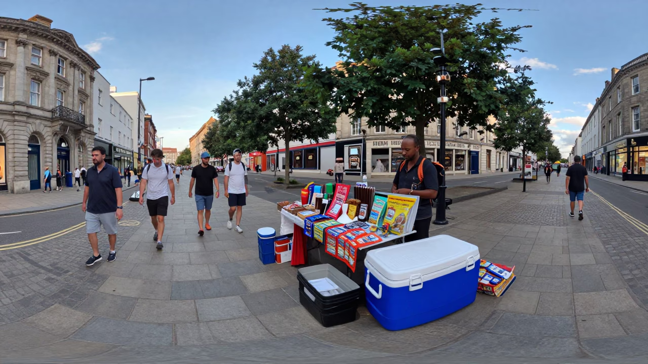 Liverpool Summer Evening Street Scene with Padlock and Cooler Jug in in Liverpool, United Kingdom