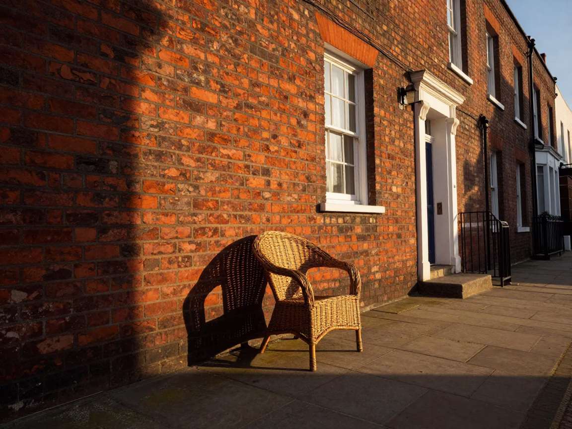 Liverpool Sunset Street Scene with Wicker Shadow and Historic Brick Architecture in in Liverpool, United Kingdom