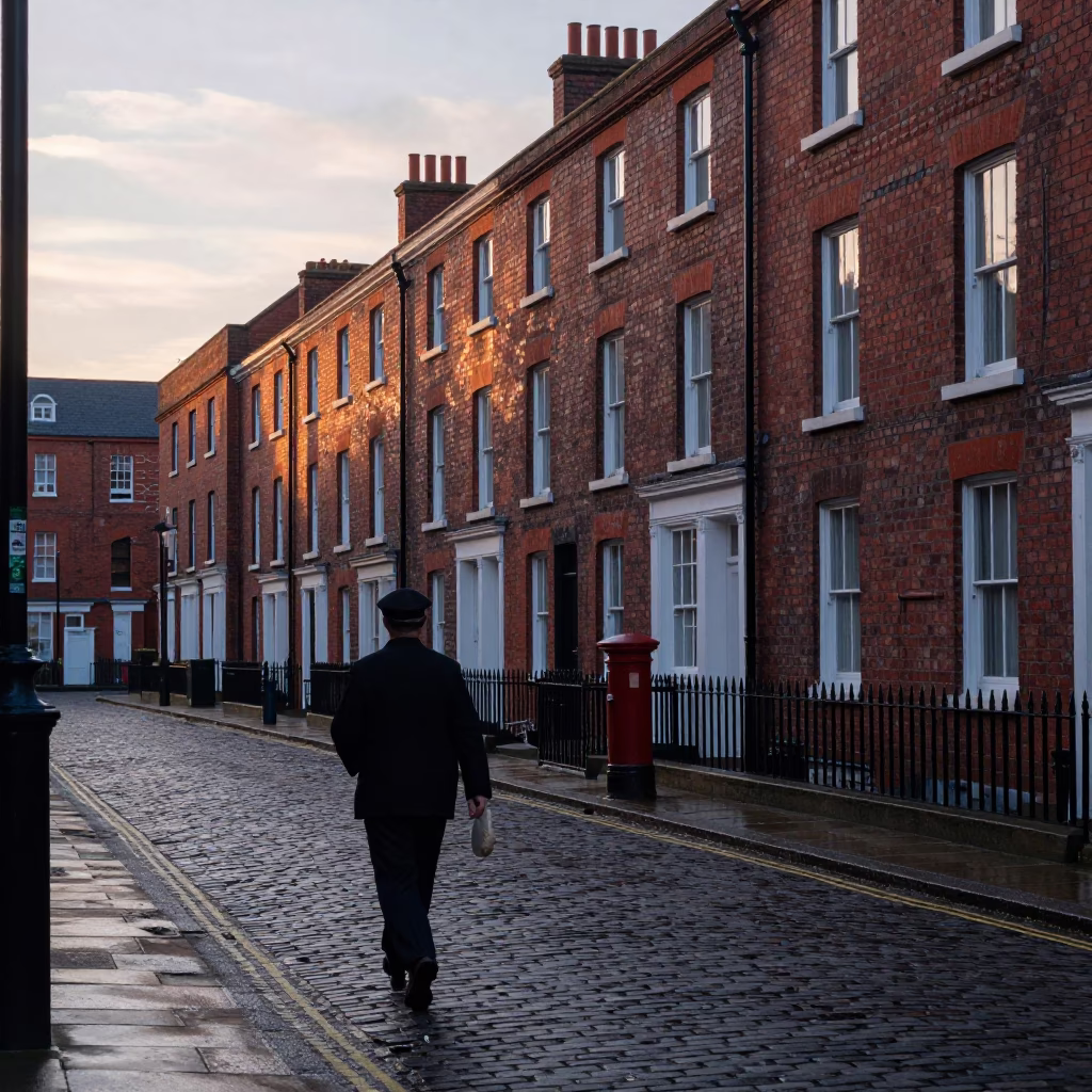 Liverpool UK First Light Dawn Street Scene with Vintage 1950s Ambience and Urban Details in in Liverpool, United Kingdom
