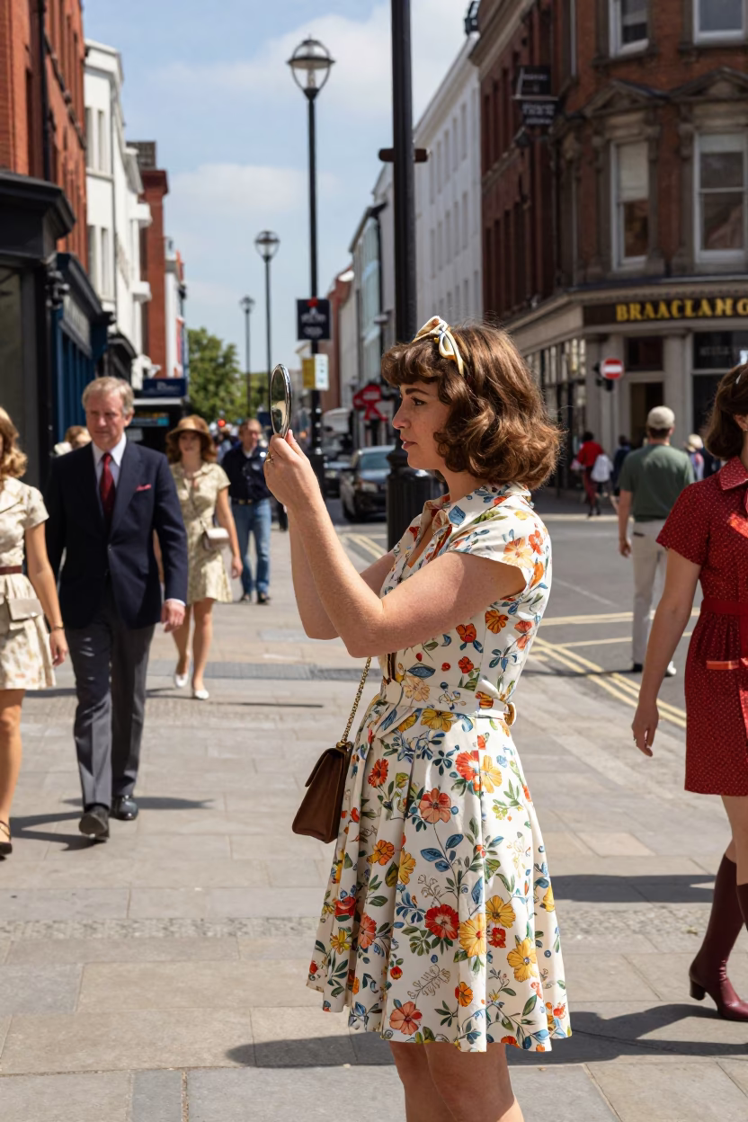 Liverpool United Kingdom noon street scene with vintage 1970s fashion and local market activity in in Liverpool, United Kingdom