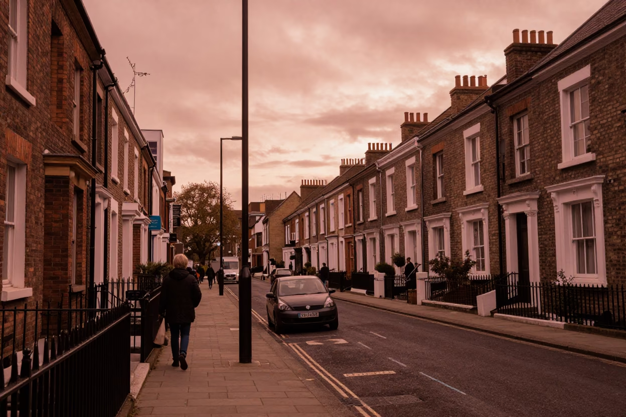 Liverpool United Kingdom street scene in copper-toned light before dusk in in Liverpool, United Kingdom