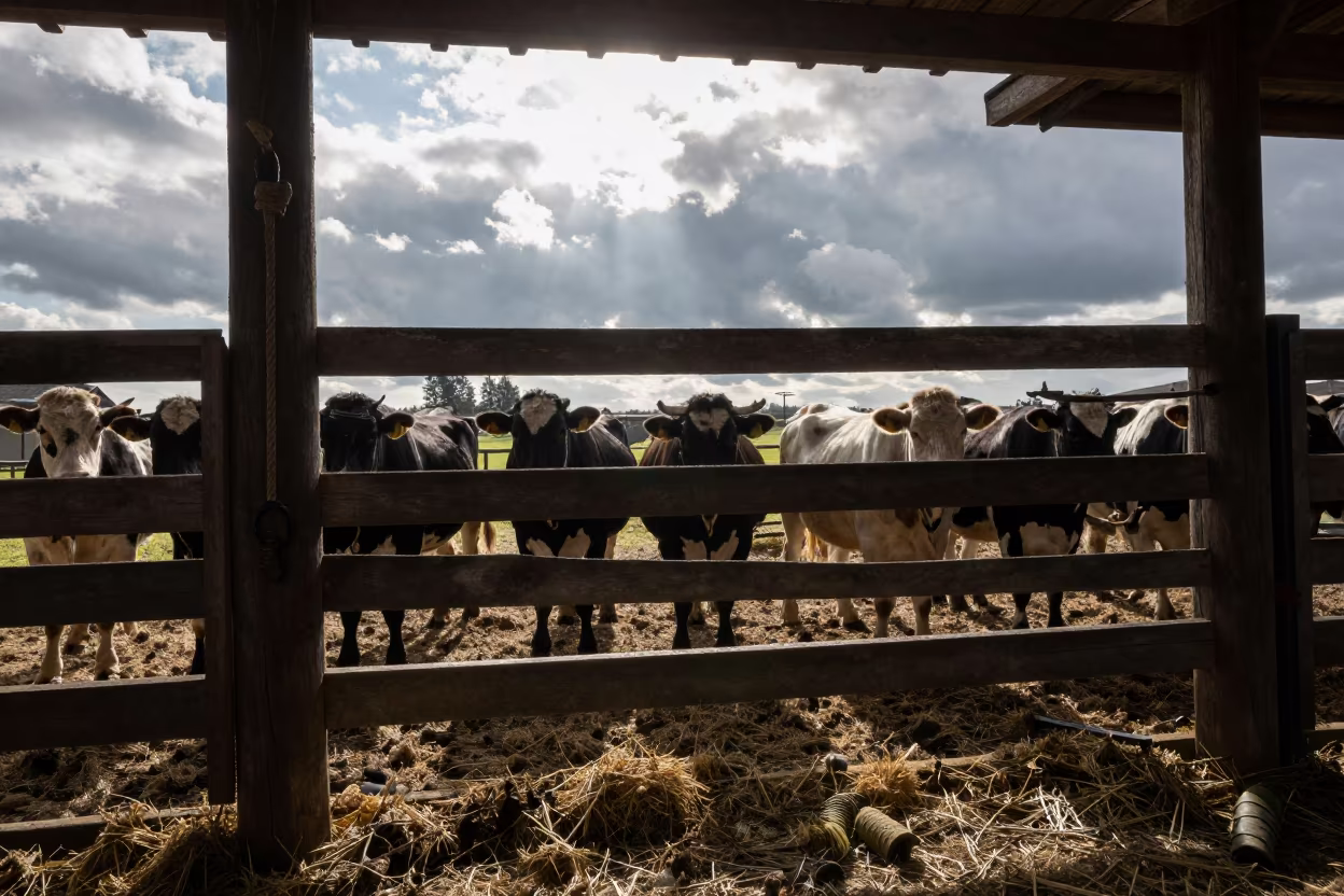 Livestock Scale Silhouette in Bavarian Barn Dust in inside a ranch corral in Bavaria