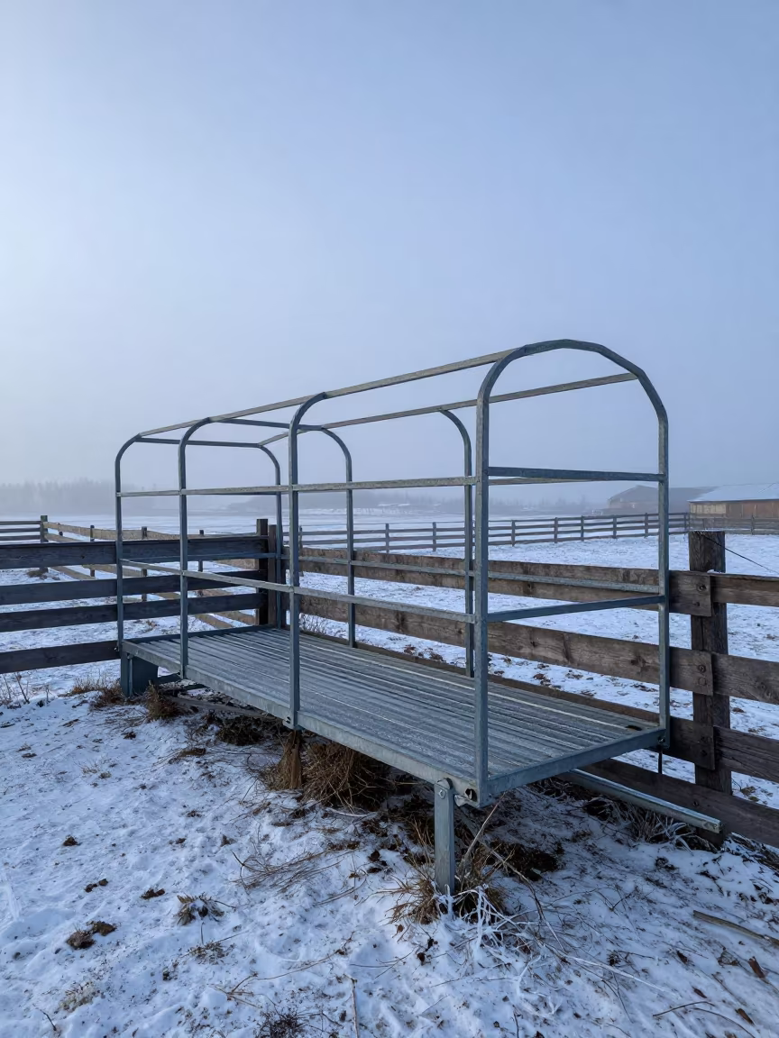 Weathered Livestock Trailer Divider in Russian Corral in inside a ranch corral in Russia