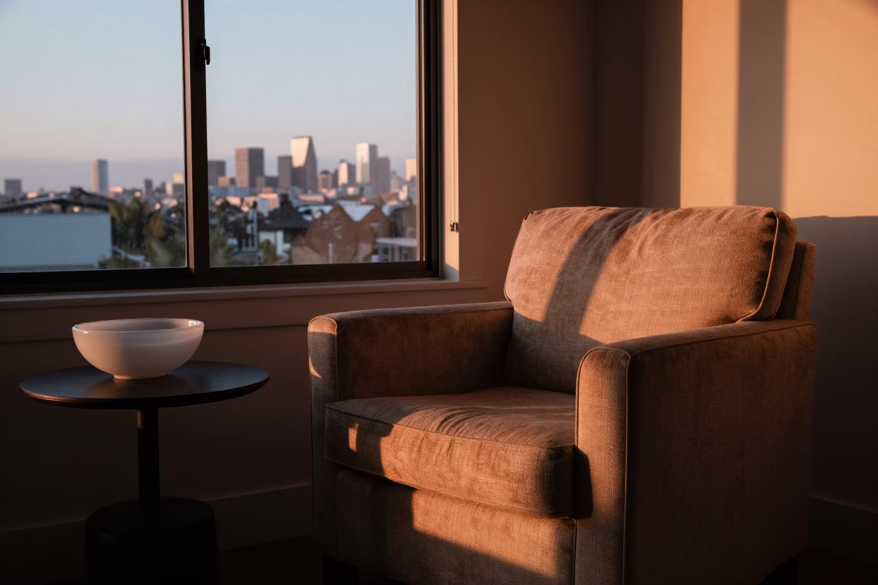 Living Room in Los Angeles at Copper-toned Light Before Dusk in in Los Angeles, California, United States