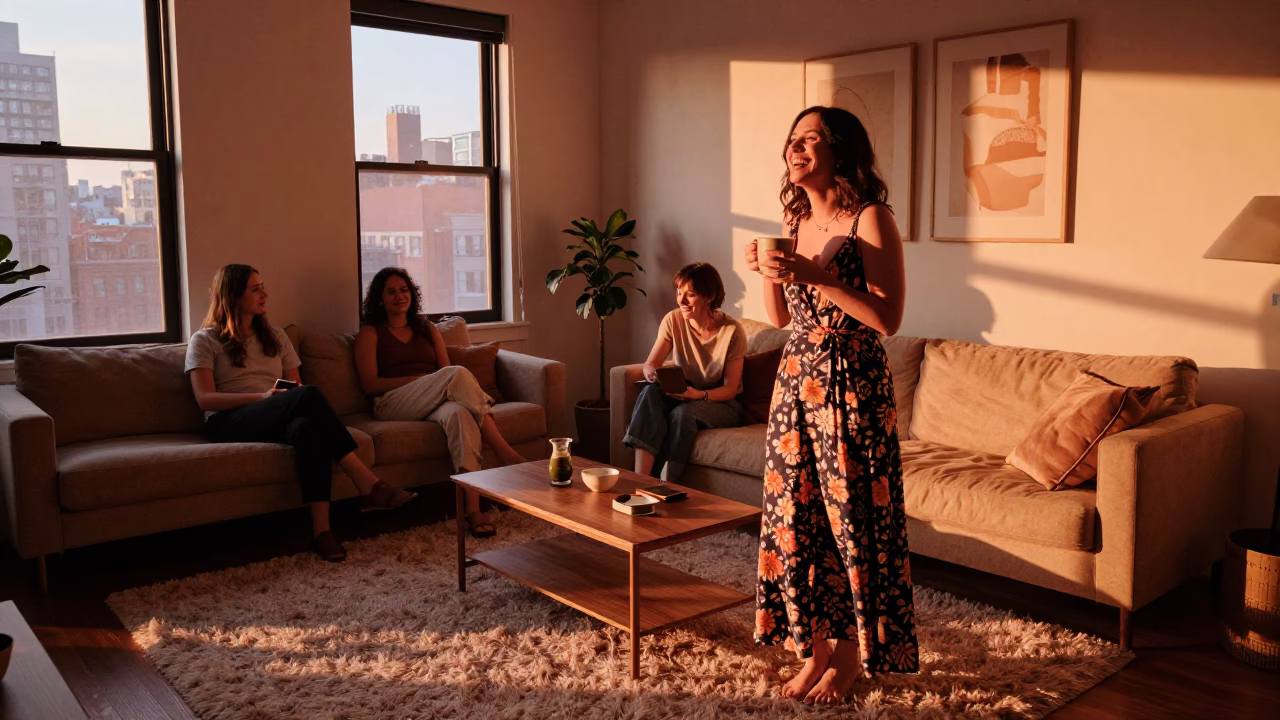 Living Room in New York at Copper-toned Light Before Dusk in in New York, New York, United States