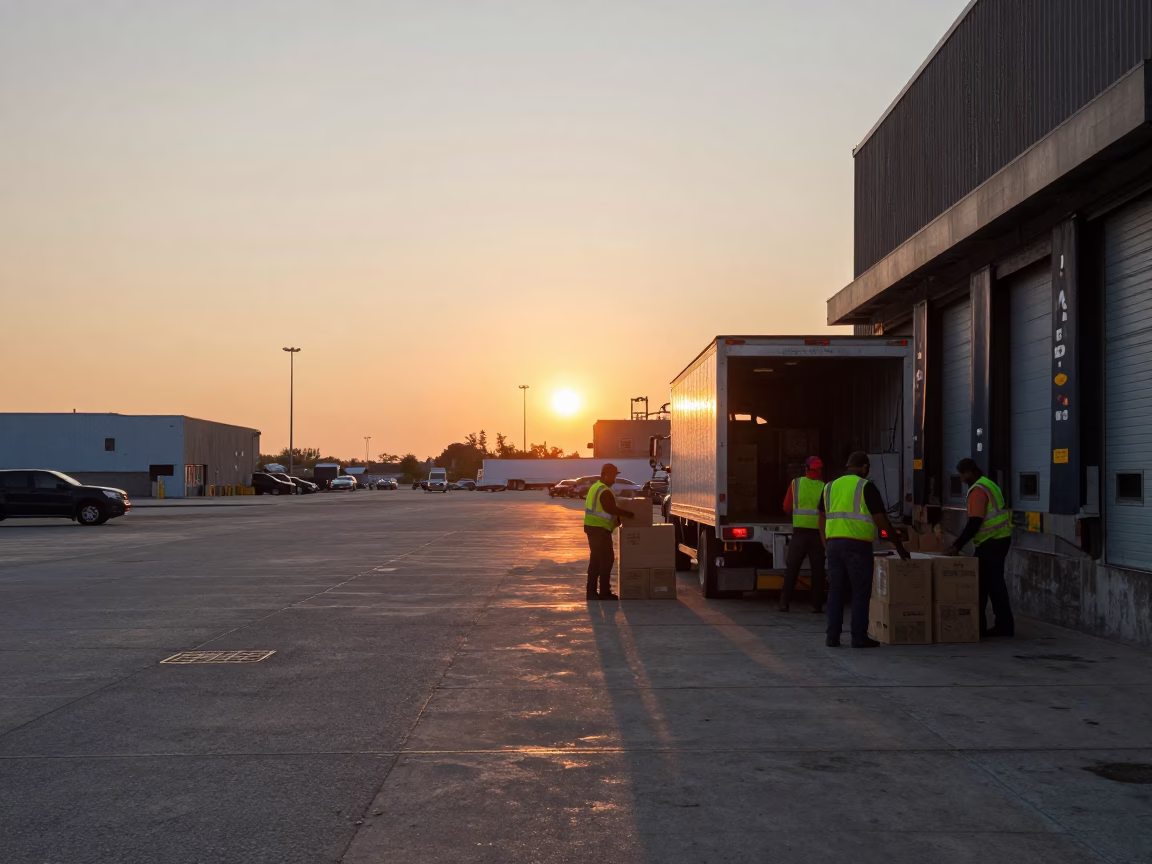 Loading Dock in Chicago at As The Sun Drops Toward The Horizon in in Chicago, Illinois, United States