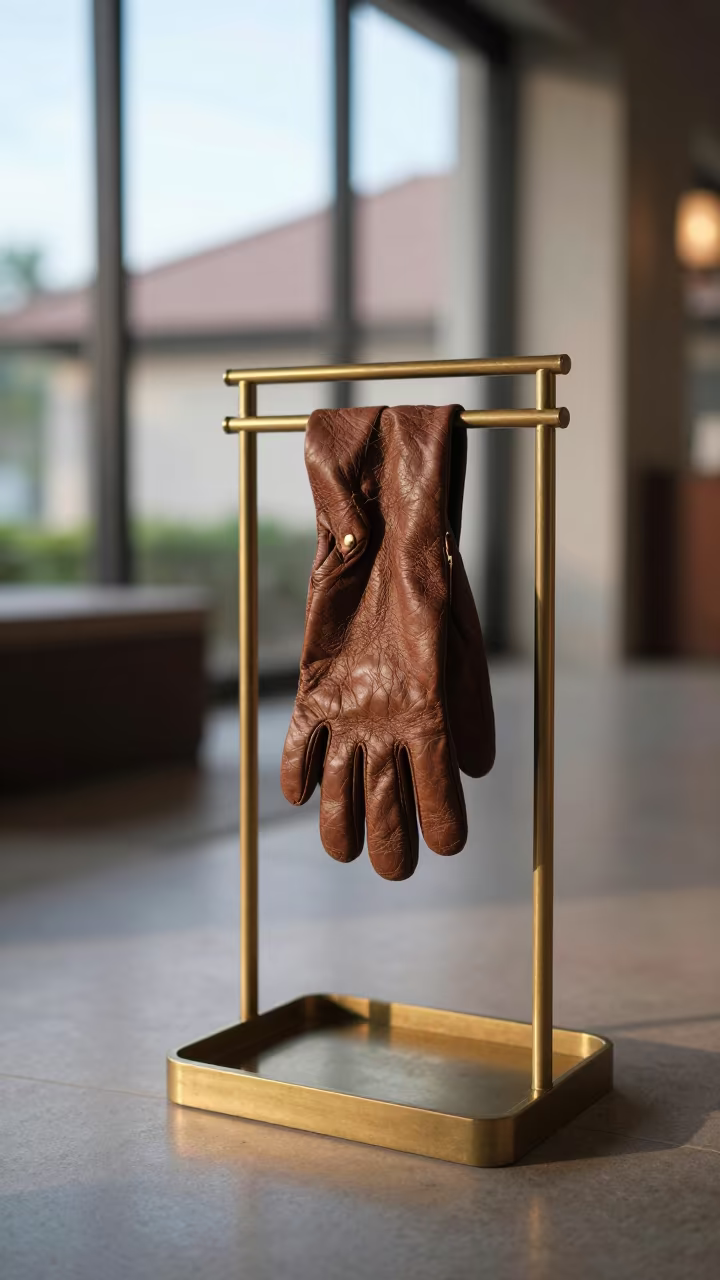 Lobby Doorman Glove Dryer in Late Afternoon Light in inside a hotel lobby in Lombok