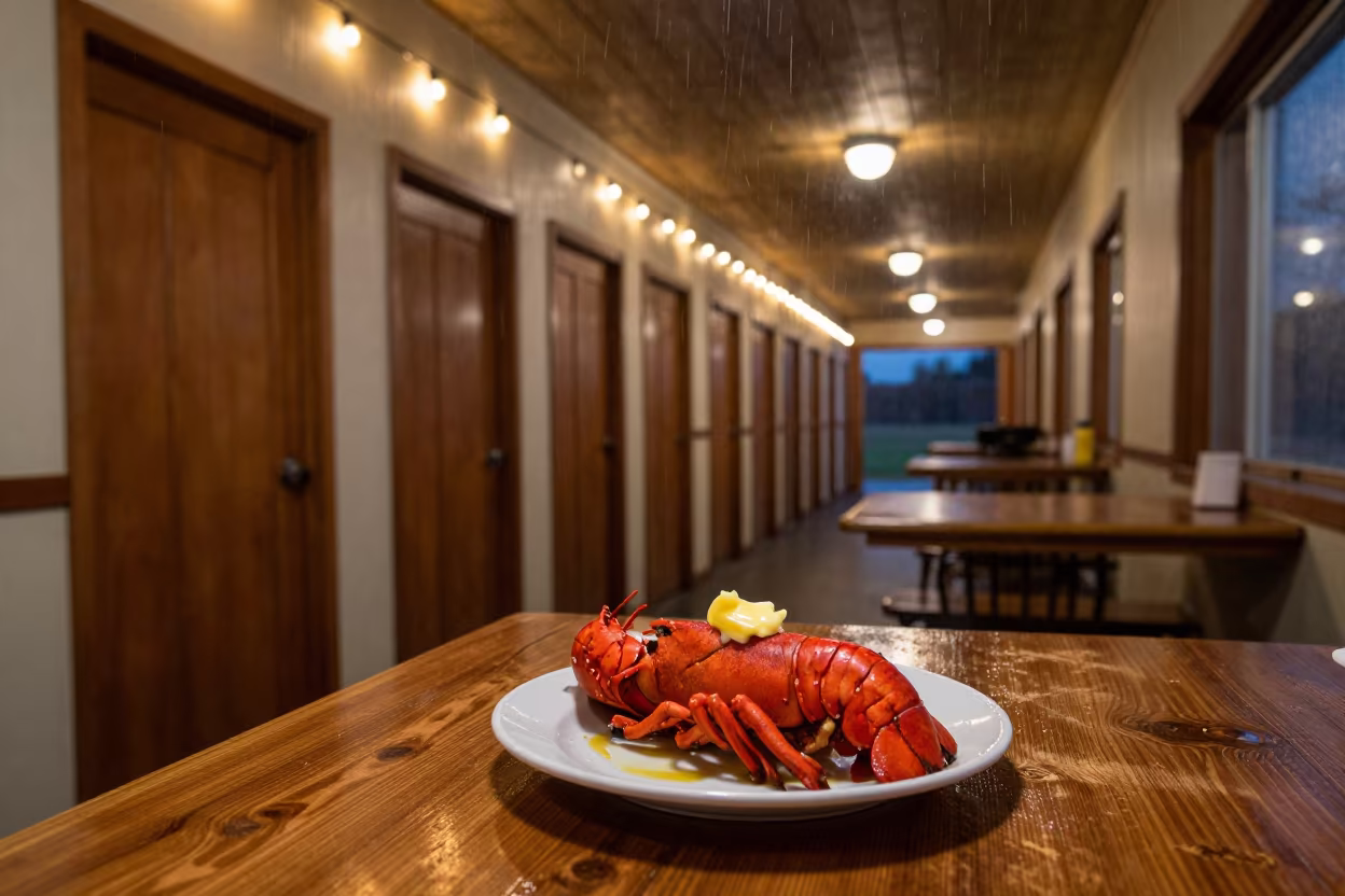 Lobster Dinner Midnight Vitarte String Lights in at a roadside diner table in Vitarte