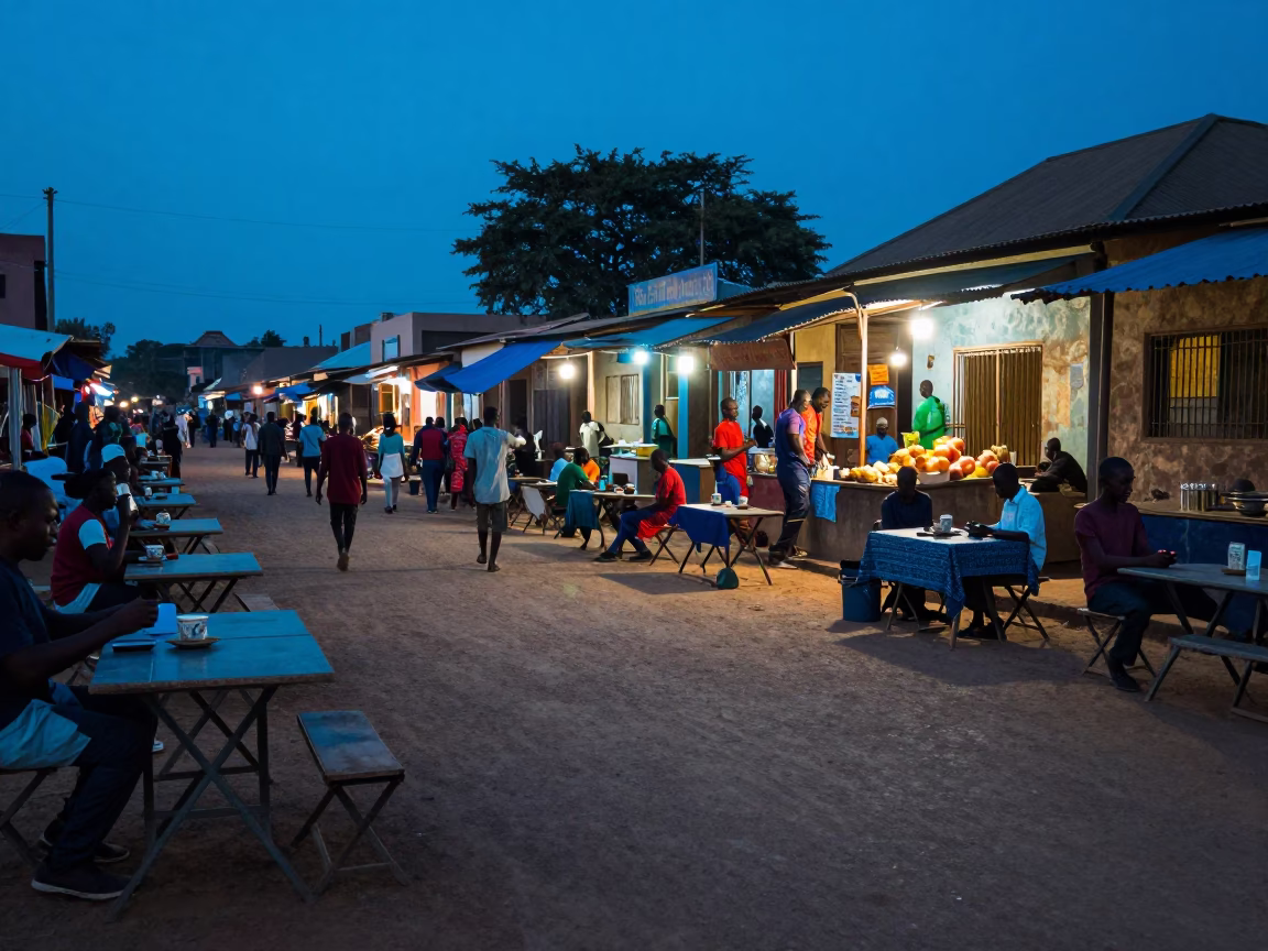 Local Commerce in Dakar at The Last Blue Light Of Evening in in Dakar, Senegal