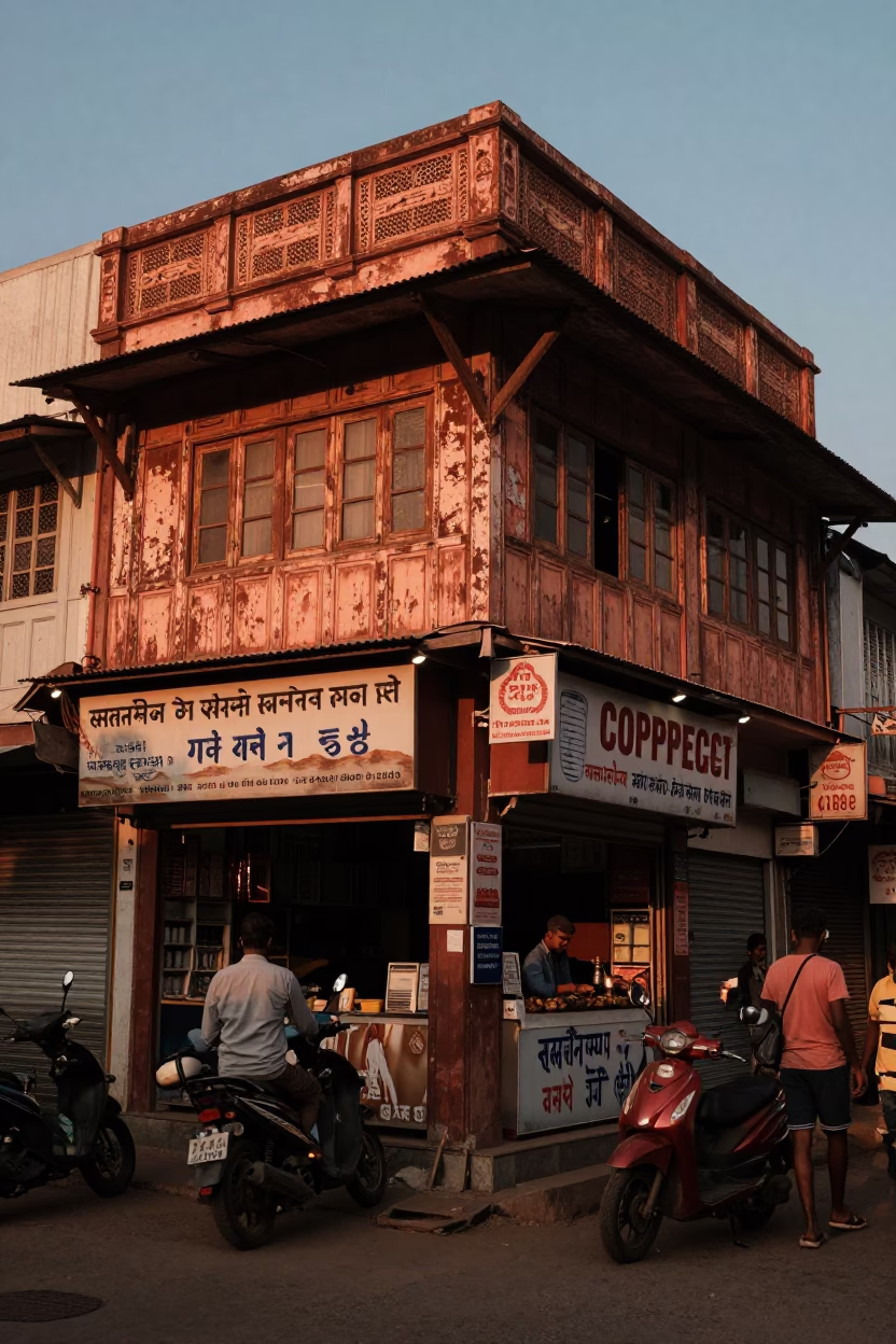 Local Commerce in Hyderabad at Copper-toned Light Before Dusk in in Hyderabad, India
